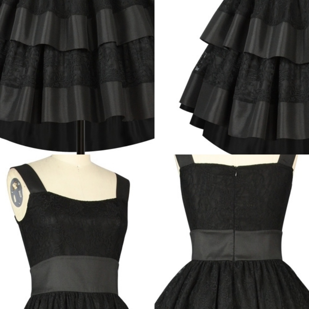 Formal Bridesmaids Lace Overlay Layered Prom Dress - Picture 3 of 6